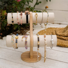 Organisateur à Double Niveau en Bois pour Bijoux, Bracelets, Chaînes et Montres - Support Rigide à Monter Soi-Même