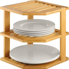 Bamboo Kitchen Organizer - Corner Rack for Plates, Dishes, Bowls - Enhances Cabinet & Counter Space