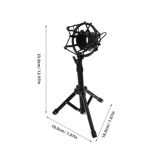 Compact Black Desktop Tripod Mic Stand Durable Metal Plastic Base 1