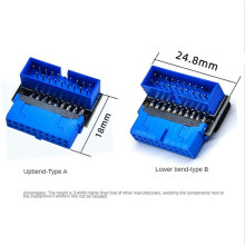 2X USB Header Adapter USB3.2 GEN1 19Pin/20Pin Socket 90 Degree Steering Elbow Converter DIY Desktop Motherboard A