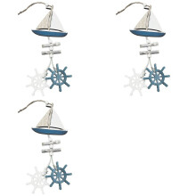 3X Pingente de Madeira Estilo Marinho Oceano Vento Artesanato Pequeno Acessório Inovador Decoração de Parede-A