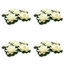 24Pcs Artificial Floating Foam Lotus Flowers,with Water Lily Pad Ornaments,Ivory White