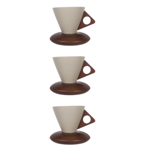 3Sets Handmade Ceramic Coffee Mugs Assorted Color Rustic Funnel Design 2