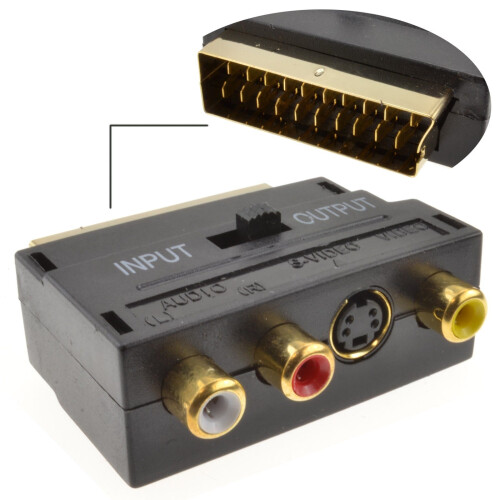 kenable SCART Adapter 3 x Phonos Audio & Composite & SVHS with In/Out Switch