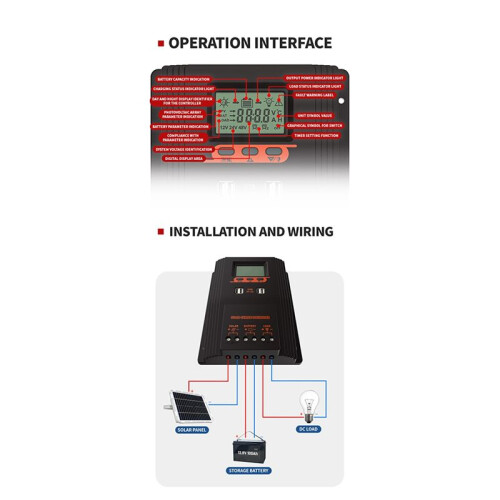 MPPT/PWM Solar Charger Controller 80A Solar Panel Regulator LCD Display Various Load Control Modes 2