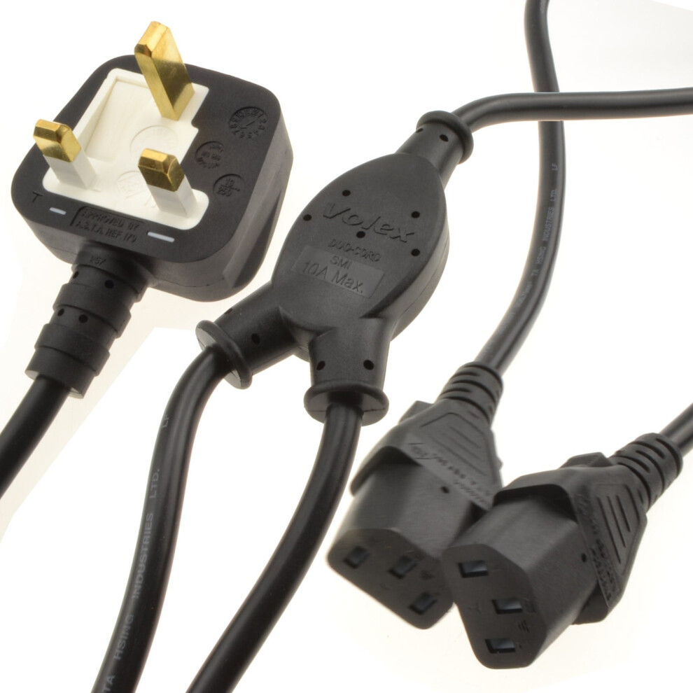 Kenable Power Cord Uk Plug To 2 X C13 Iec Dual Kettle Lead Splitter Cable 2M