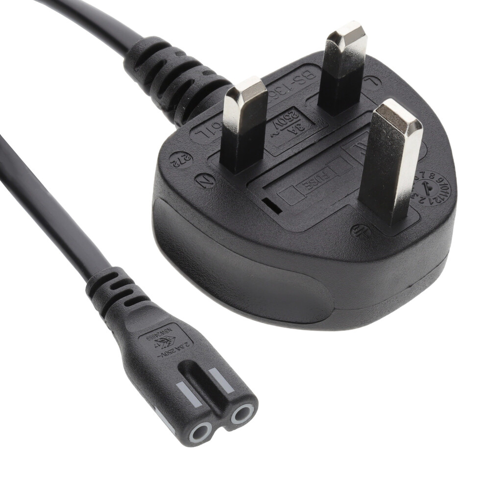 Kenable Figure 8 Power Cable Uk Plug To C7 Lead For Led Or Smart Tv 1.8M Black