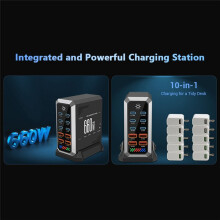 Estación de Carga USB GaN de 660 W, 10 Puertos USB Tipo C de Escritorio, Concentrador de Carga Rápida PD3.1 de 140 W para Smartphone, Enchufe de la