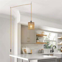 Boho Plug-in Pendelleuchte, Hängelampe mit Steckerkabel, Deckenlampe Rattan Zylinder Lampenschirm Schalter US Stecker