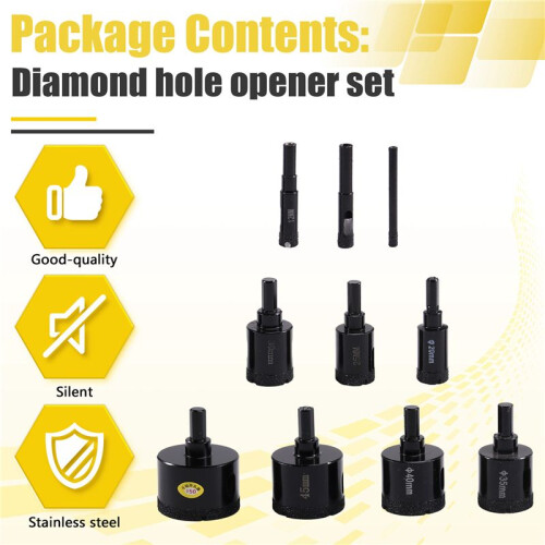 Diamond Core Drill Bit Set, 10 PCS Brazed Hole Saw for Tile, Granite, Marble, and More 1