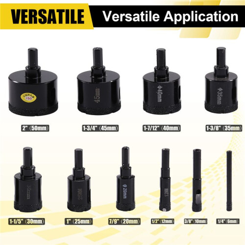 Diamond Core Drill Bit Set, 10 PCS Brazed Hole Saw for Tile, Granite, Marble, and More 2