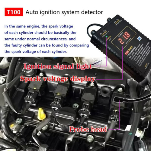T100 Auto Ignition System Detector for 12V 24V Ignition System to Detection Ignition Signal and Spark Voltage 2