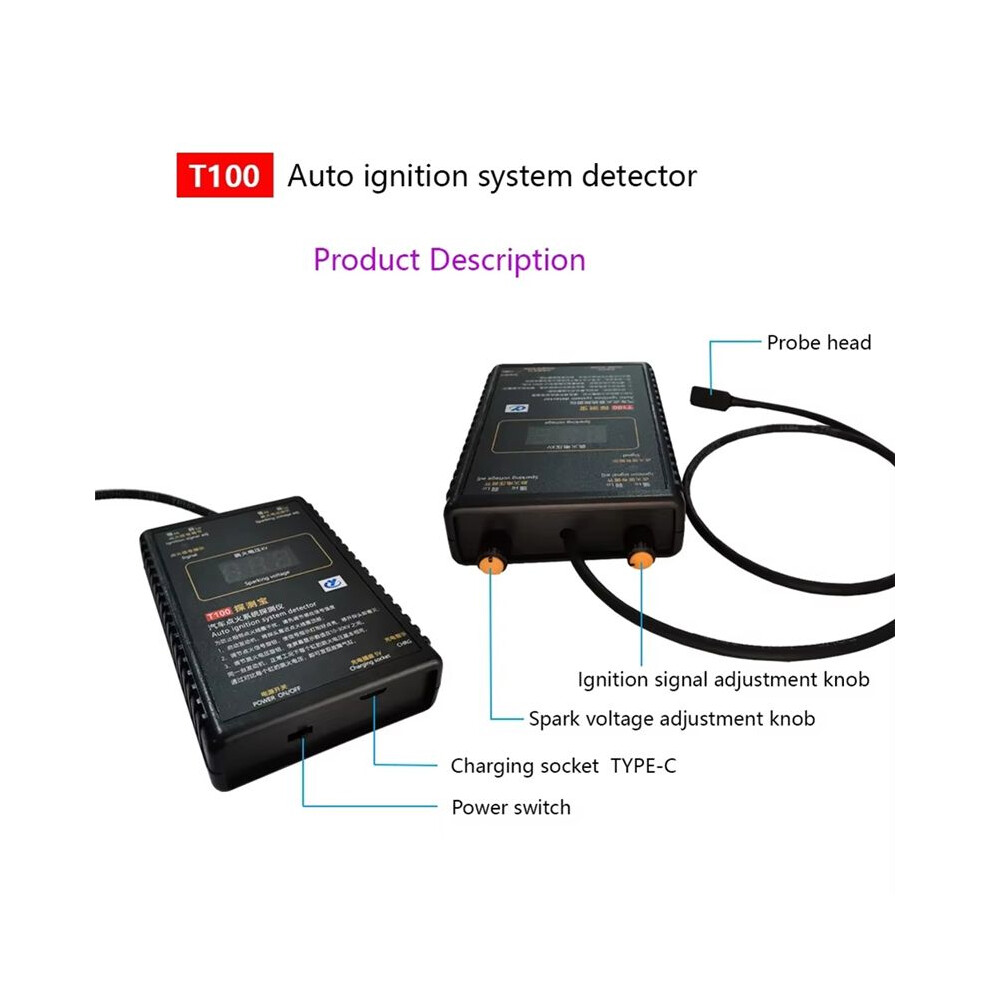 T100 Auto Ignition System Detector For 12V 24V Ignition System To Detection Ignition Signal And Spark Voltage 6033108188213
