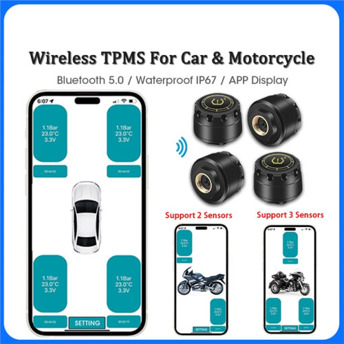 Bil TPMS Trådlöst  5.0 Däcktrycksövervakningssystem Mobiltelefon Display Däcksensorer för Android IOS 1