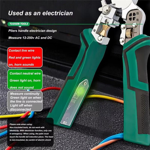 Wire Cutter Tool 10 in 1 Electrical Cable Stripper Plier Voltage Tester Scissors with Electricity Measurement Function 2