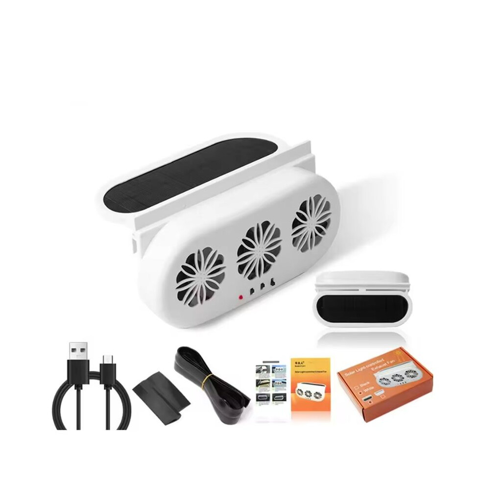 Car Window Exhaust Fan Air Circulation Cooler Radiator Fan Solar Powered Car Fan Saving White 6034116815078