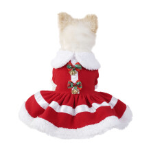 Weicher, warmer roter Schleifen-Hundekleid für Weihnachten, Party und Alltag - M