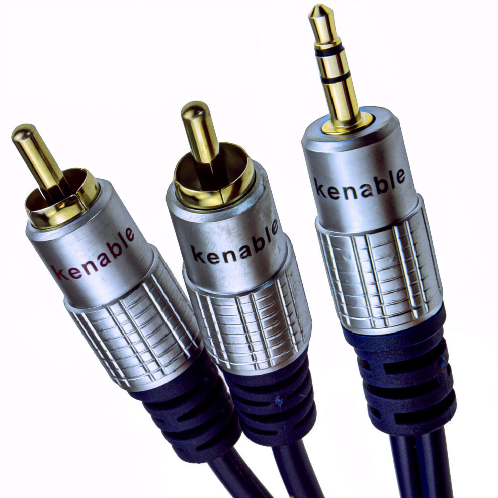 Kenable Pure Hq Ofc 3.5Mm Stereo Jack To 2 Rca Phono Plugs Cable 5M Gold