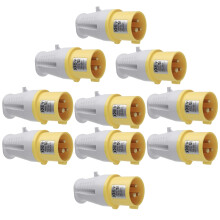 [10 Pack] Rewireable Industrial Site Power Plug 110V 16A Yellow IP44 2P+E