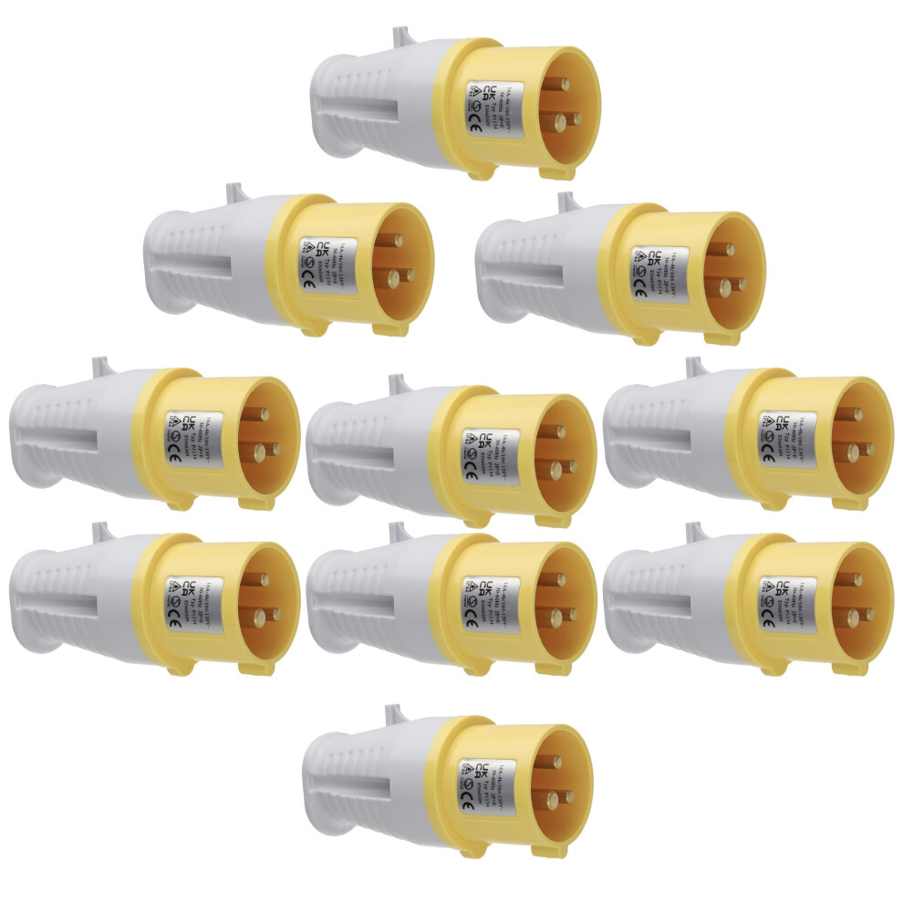 Kenable [10 Pack] Rewireable Industrial Site Power Plug 110V 16A Ip44 2P+E Yellow