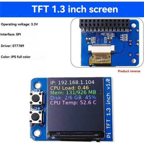 TFT Display Module 1.3 Inch Full Color Screen with SPI Interface for Raspberry Pi Pio