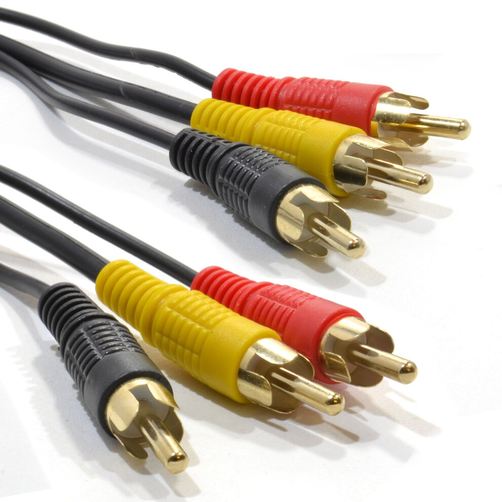 Triple Rca Phono Plugs To Plugs Composite & Audio Cable Lead 1M Gold 5055383402175