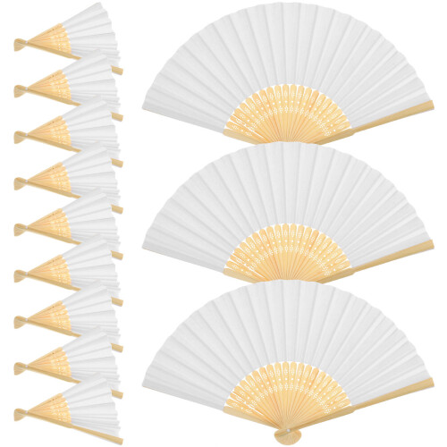 60Pièces Éventails Pliables Blancs En Bambou Pour Usage Artistique 2