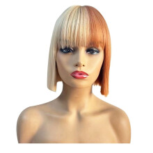 WIND FLYING 10 Tum Bob Peruk med Bangs Pumpahuvud Beige Brun AxelläNgd Syntetisk Peruk AnväNd Kort Rak Peruk Set