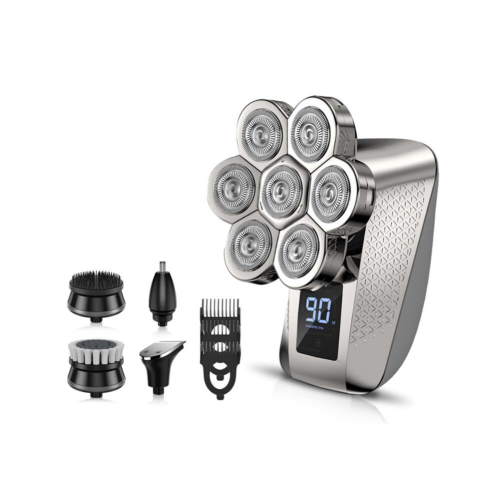7D Rotary  Shavers for Bald Men, Waterproof IPX7, 5-In-1 Grooming Kit, Wet/Dry Shaver with LED Display
