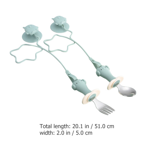 1Ensemble Ensemble Cuillères Enfant Vert Silicone Anti-Dérapant 1