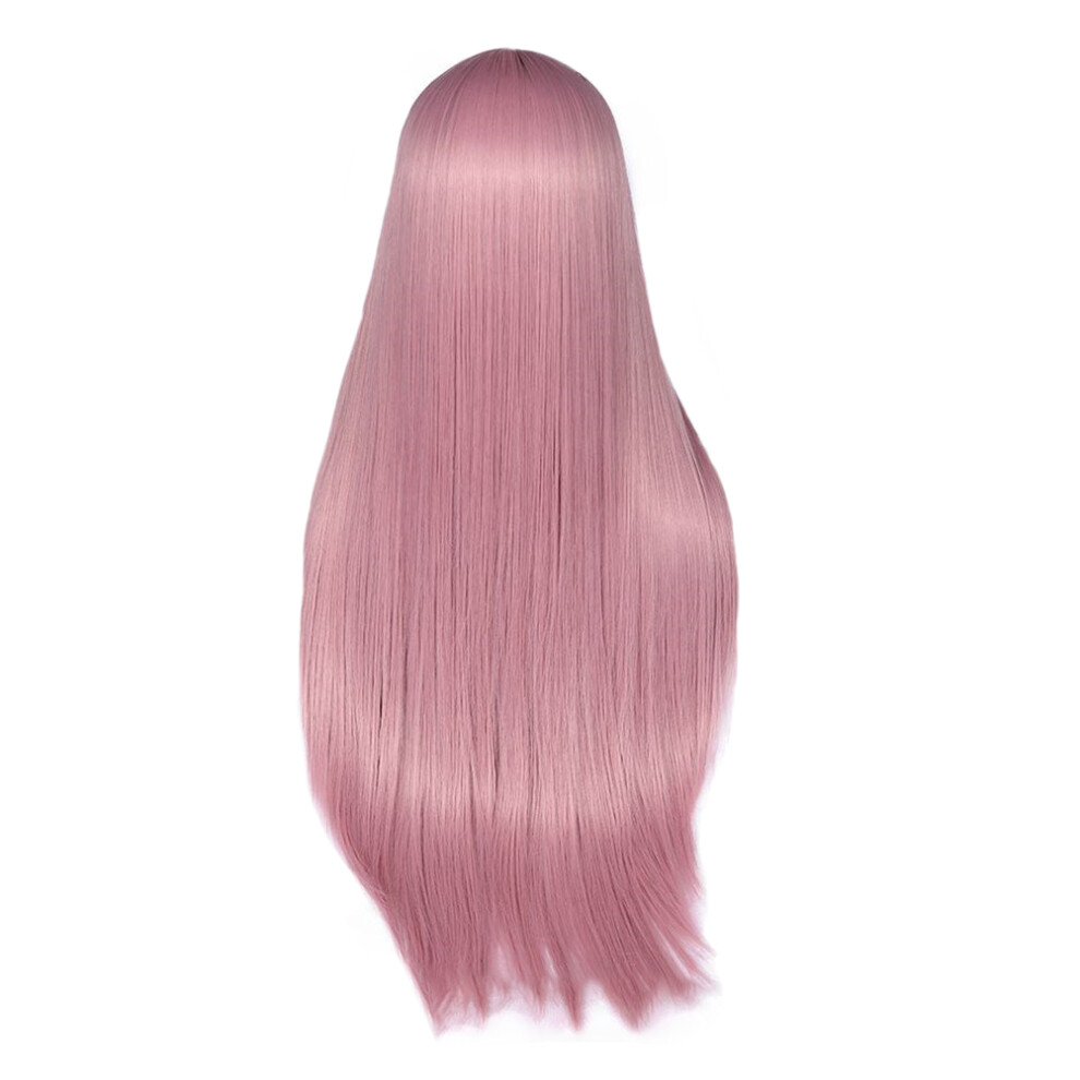 Aboofan Unisex Pink 5Pcs High-Density Synthetic Wig Long Straight Women Hairpiece