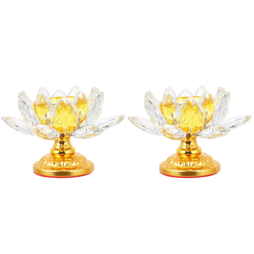 2Pcs Lotus Tea Light Holder Crystal Candlestick for Buddha 1