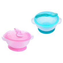 2Pcs Baby Tableware Suction Bowls with Safe Non-Slip Spoons for Kids