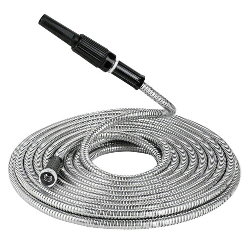 2Pcs Silver Water Hose Garden Use Stainless Steel Outer Layer Durable 1