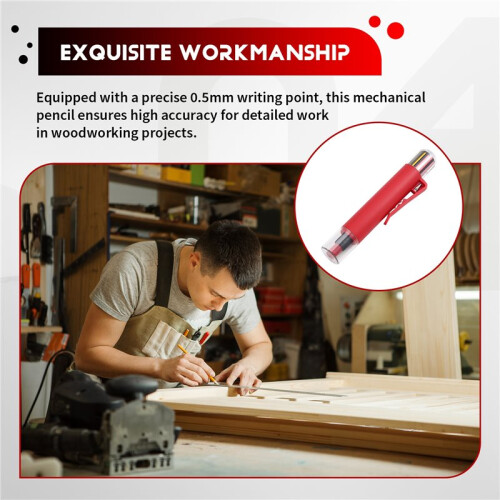 Solid Carpenter Pencil Woodworking Mechanical 3 Colors Refill Construction Marking Scriber Built-in Sharpener Red 2