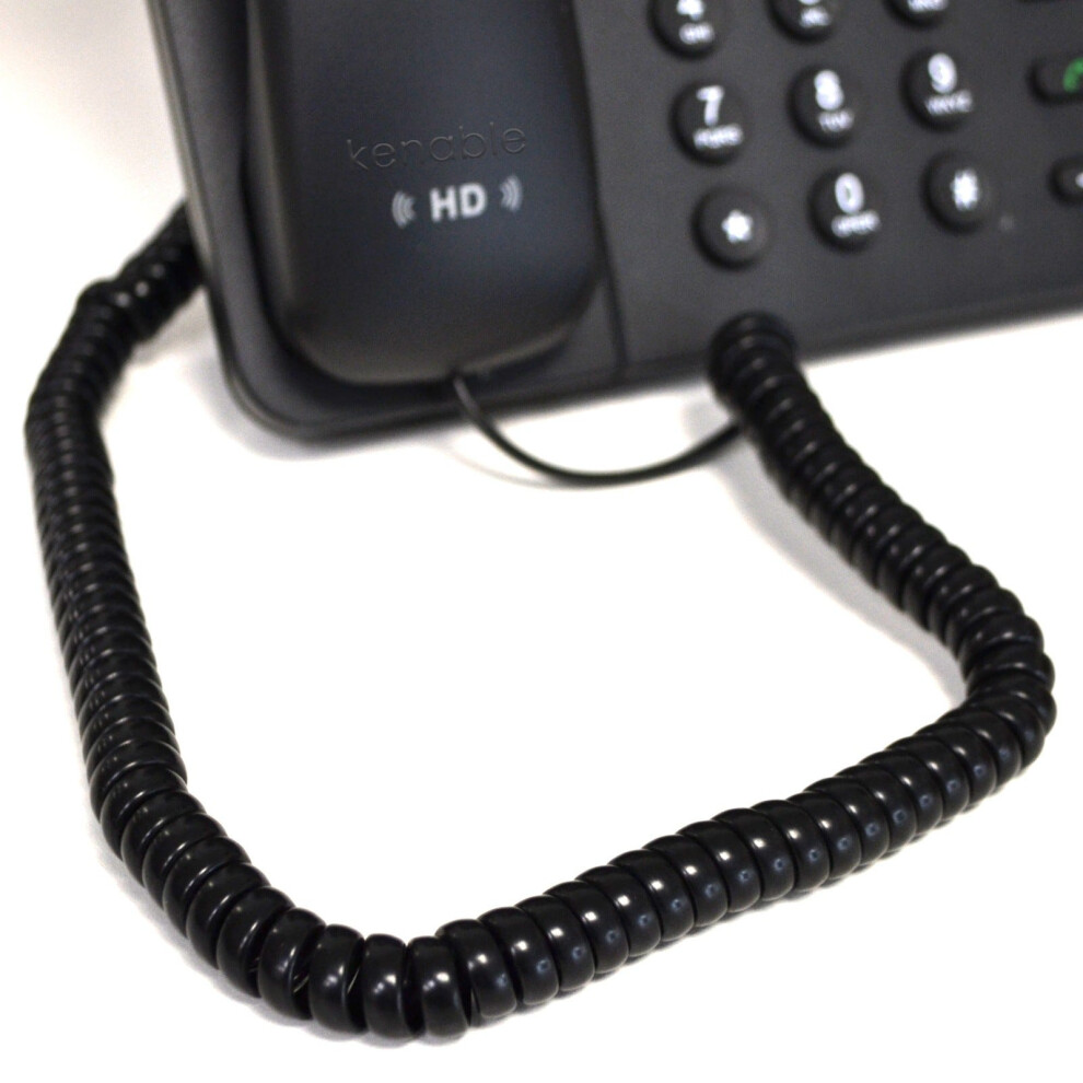 Kenable Telephone Handset Coiled Rj10 Plug To Rj10 Plug Cable Lead 3M Black