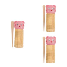 3Sets Toddler Musical Instruments Pink Wooden Guiro with Scrapers