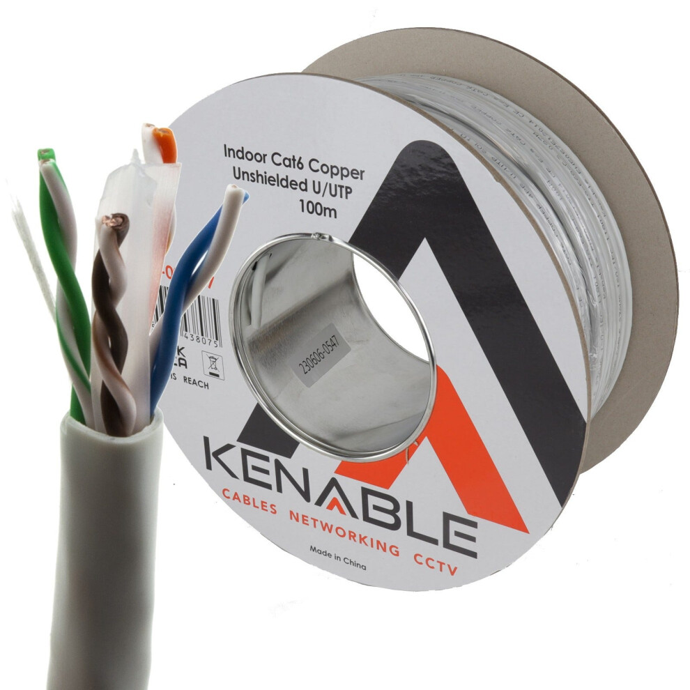 Indoor Cat6 Utp 23Awg Copper Ethernet Pvc Network Cable Reel Box 100M Grey 5055383438075