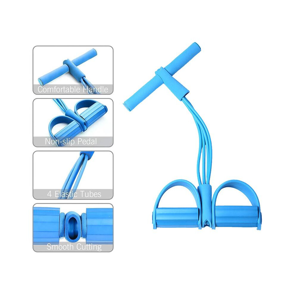 (Light Blue) Elastic Fitness Sport Tension Rope Abdominal Exerciser Tension Rope, 4-Tube Elastic Yoga Pedal Puller 7033947296079