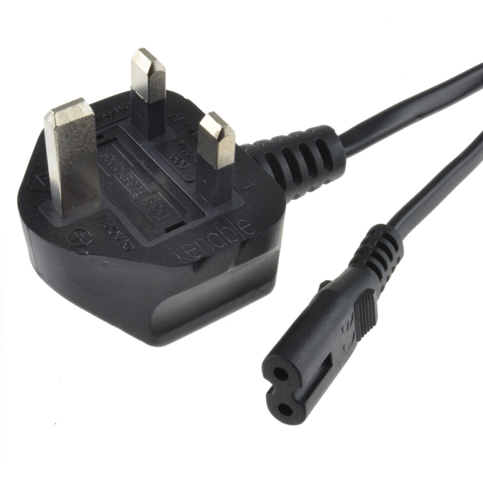 Kenable Figure 8 Power Cable Uk Plug To C7 Lead For Led Or Smart Tv 5M Black