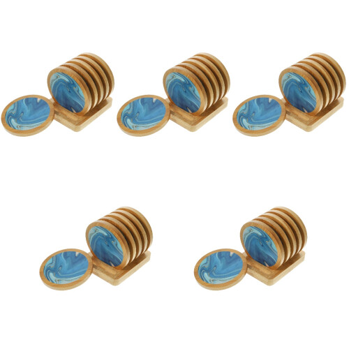 5Ensembles Sous-Verres En Bois Bleu Pour Protéger Table À 1