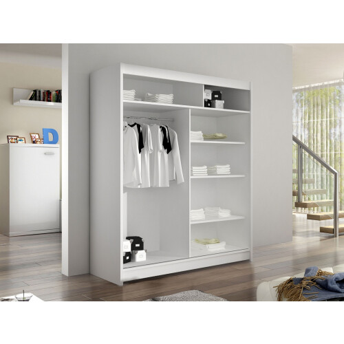 (White, 150cm) ELUKS - DELIN Sliding Doors Wardrobe with Mirror 2