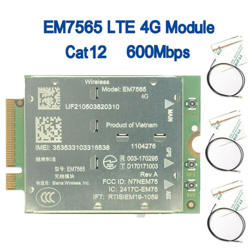 EM7565 4G LTE Module+3X4G Antenna CAT-12 600Mbps CBRS NGFF Module Cat12 NGFF Module Cat12 for Laptop Wireless Module 1