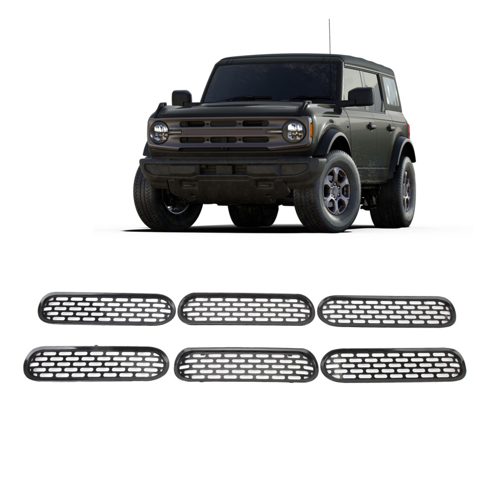 6Pcs Abs Front Grille Inserts Trim For Bronco 2021-2023 Black 7901386487283