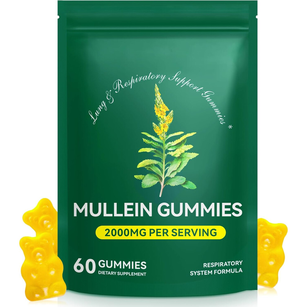 Gogerstar Mullein Gummies, Mullein Leaf Extract For Lungs, Mullein Leaf Gummies 2000Mg, Lung And Respiratory System Support, Immune Booster 60 Count