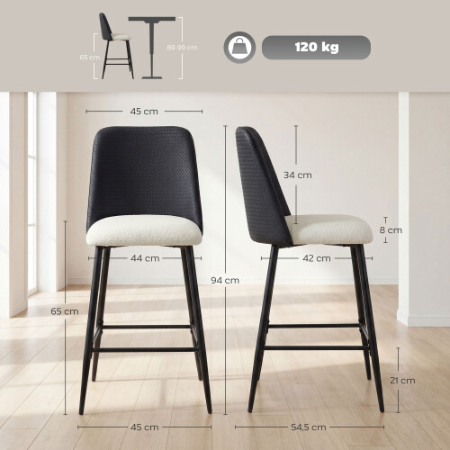 Homcom Taburetes de Bar Negro 45 x 54.5 x 94 cm 2