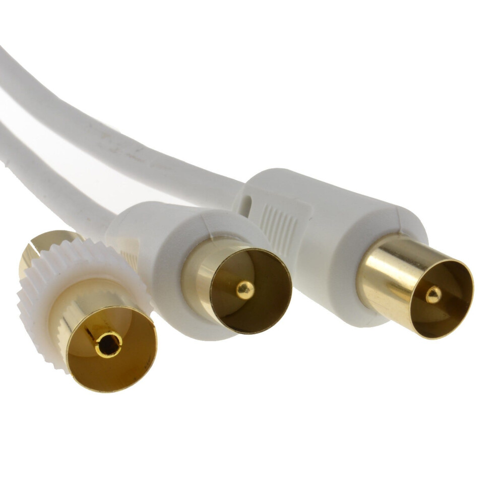 Kenable Rf Tv Freeview Plug To Plug Aerial Lead Cable With Coupler 10M White