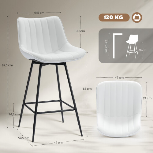 Homcom Taburetes de Bar Blanco 47 x 54.5 x 97.5 cm 2