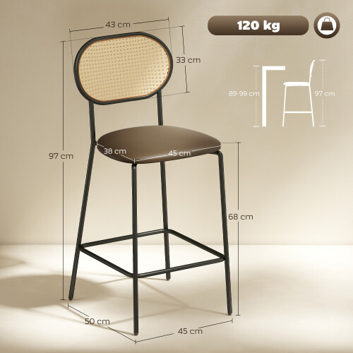 Homcom Taburetes de Bar Marrón 45 x 50 x 97 cm 2