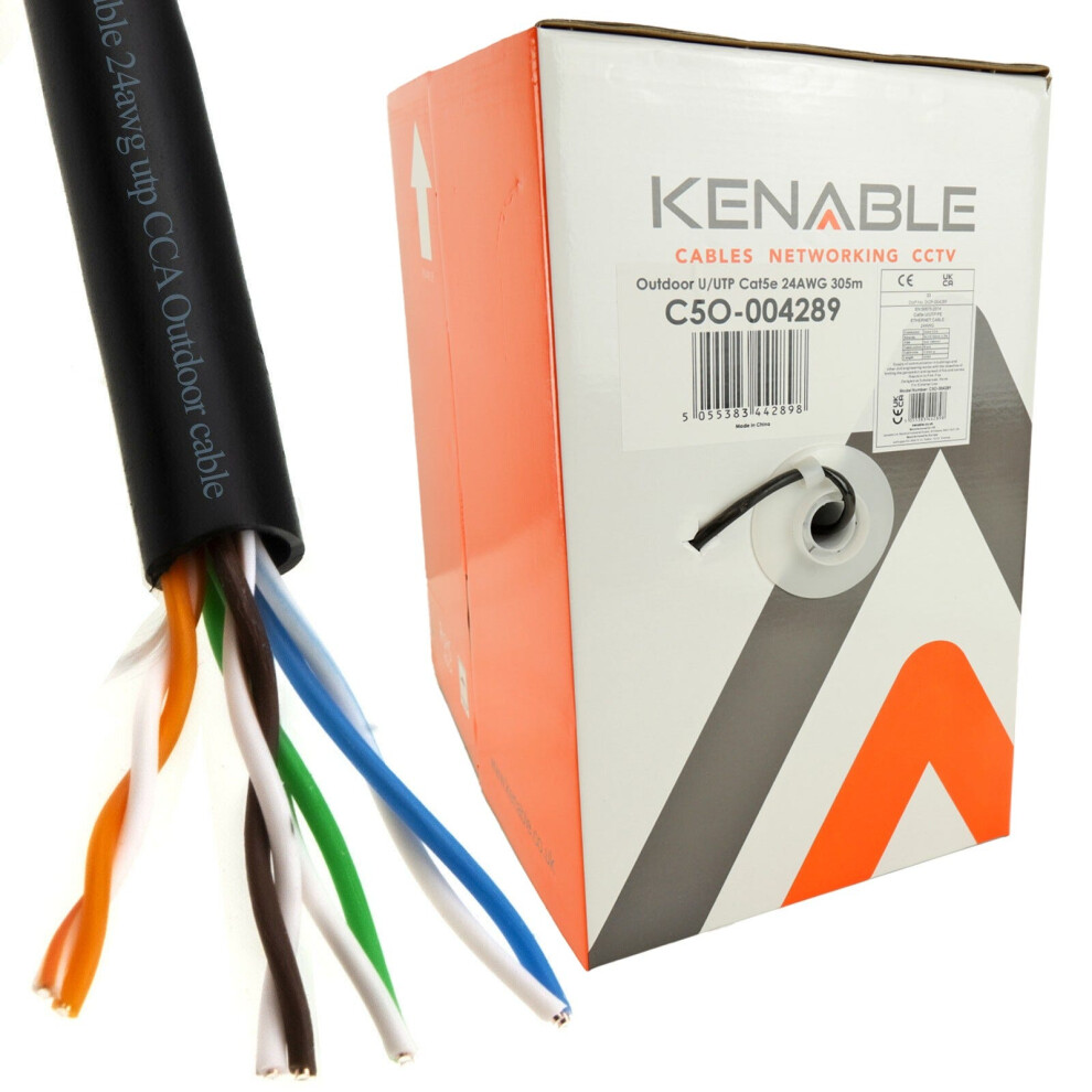 Kenable External Cat5e-Cca Outdoor Ethernet Network Cable Reel Solid Utp 305M